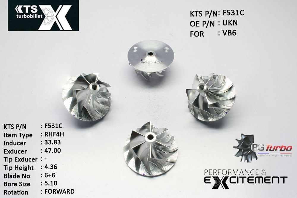 Turbo ROUE FORGÉE MFS PERFORMANCE - 6+6 PALES - INDUCER : 33,83 - EXDUCER : 47 - TYPE : RHF4HANGLE : 60° - ROTATION : Forward - SUPER BACK : 1,4 - BORE SIZE : 5,1
